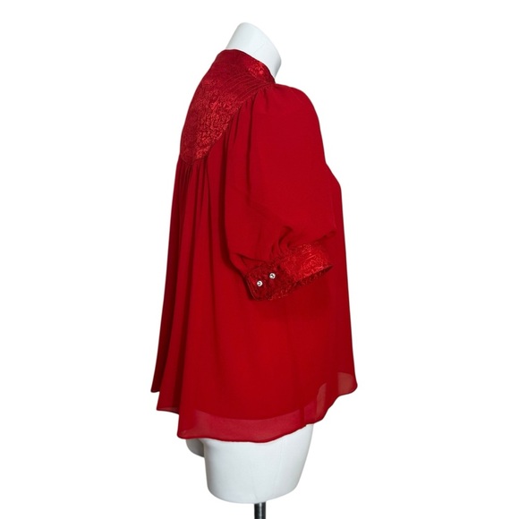 Moulinette Soeurs Anthropologie Red Short Sleeve Button Front Blouse size 2 - Picture 3 of 8